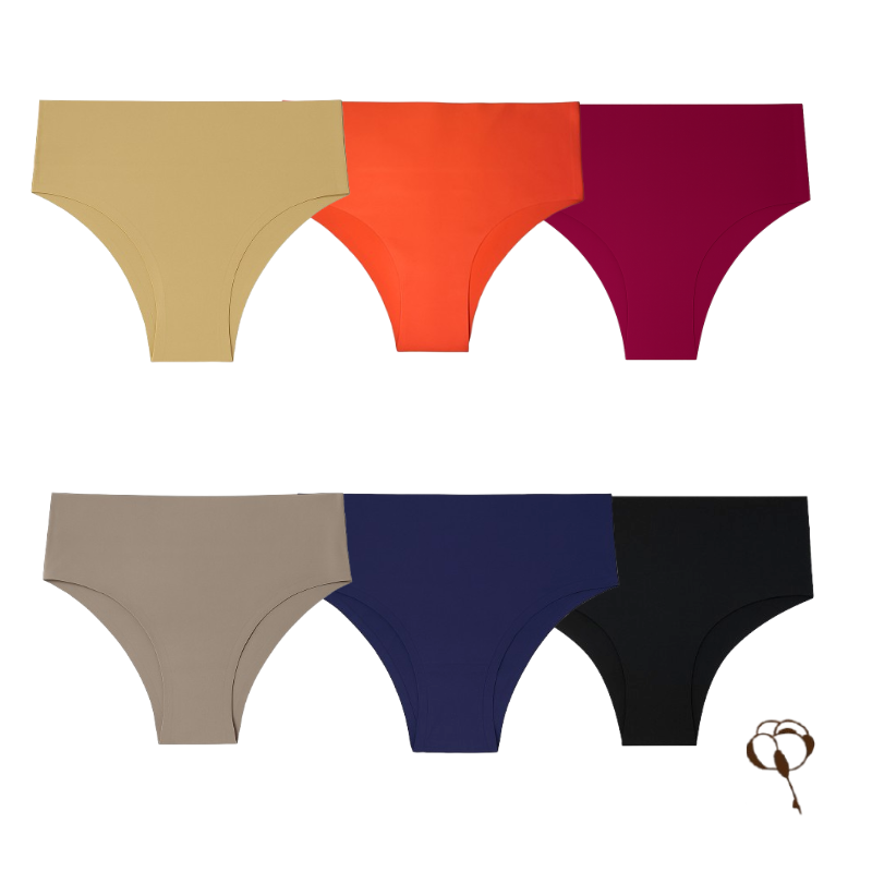 Kit com 6 Calcinhas Sem Costura Cintura Alta cores variadas