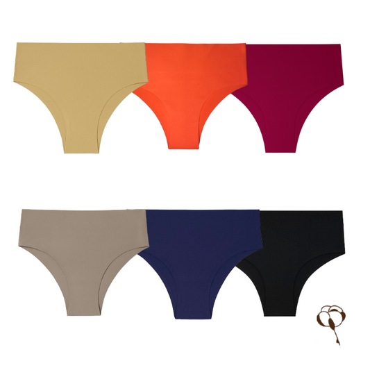 Kit com 6 Calcinhas Sem Costura Cintura Alta cores variadas