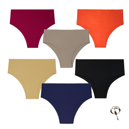 Kit com 6 Calcinhas Sem Costura Cintura Alta cores variadas