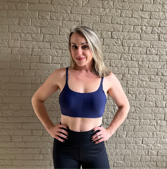 Top sem Costura Alça Fina com Fecho Azul Marinho